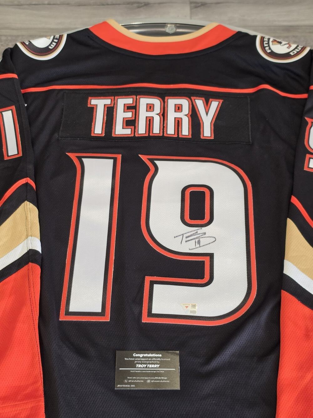 Troy Terry Autographed/Signed Jersey FANATICS Anaheim Ducks